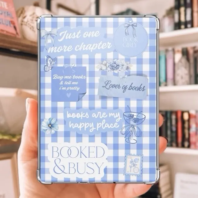 Blue Gingham Bookish Clear Case Cardstock Insert