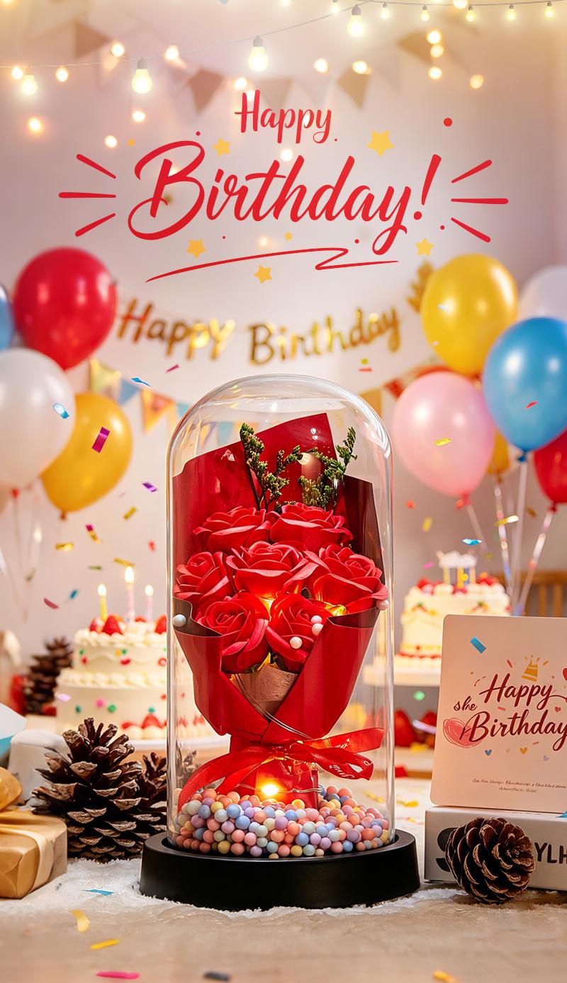 Birthday Rose gifts for Her,Women's history month Flowers gifts for Mom Women Girlfriend,Mother's day gifts for Women,Valentines gifts for wife,Colorful Light Up Rose in A Glass Dome,Anniversary Christmas roses gift for wife daughter