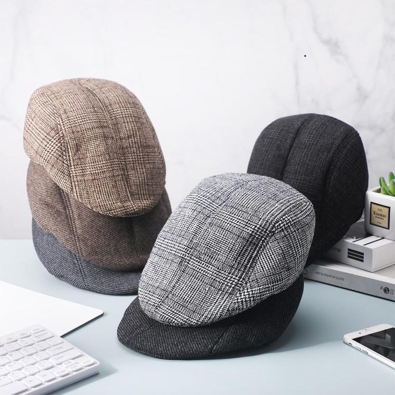 6 Pieces Newsboy Cap for Men Classic Herringbone Tweed Flat Cap Irish Beret Hat for Cabbie Driving Hunting