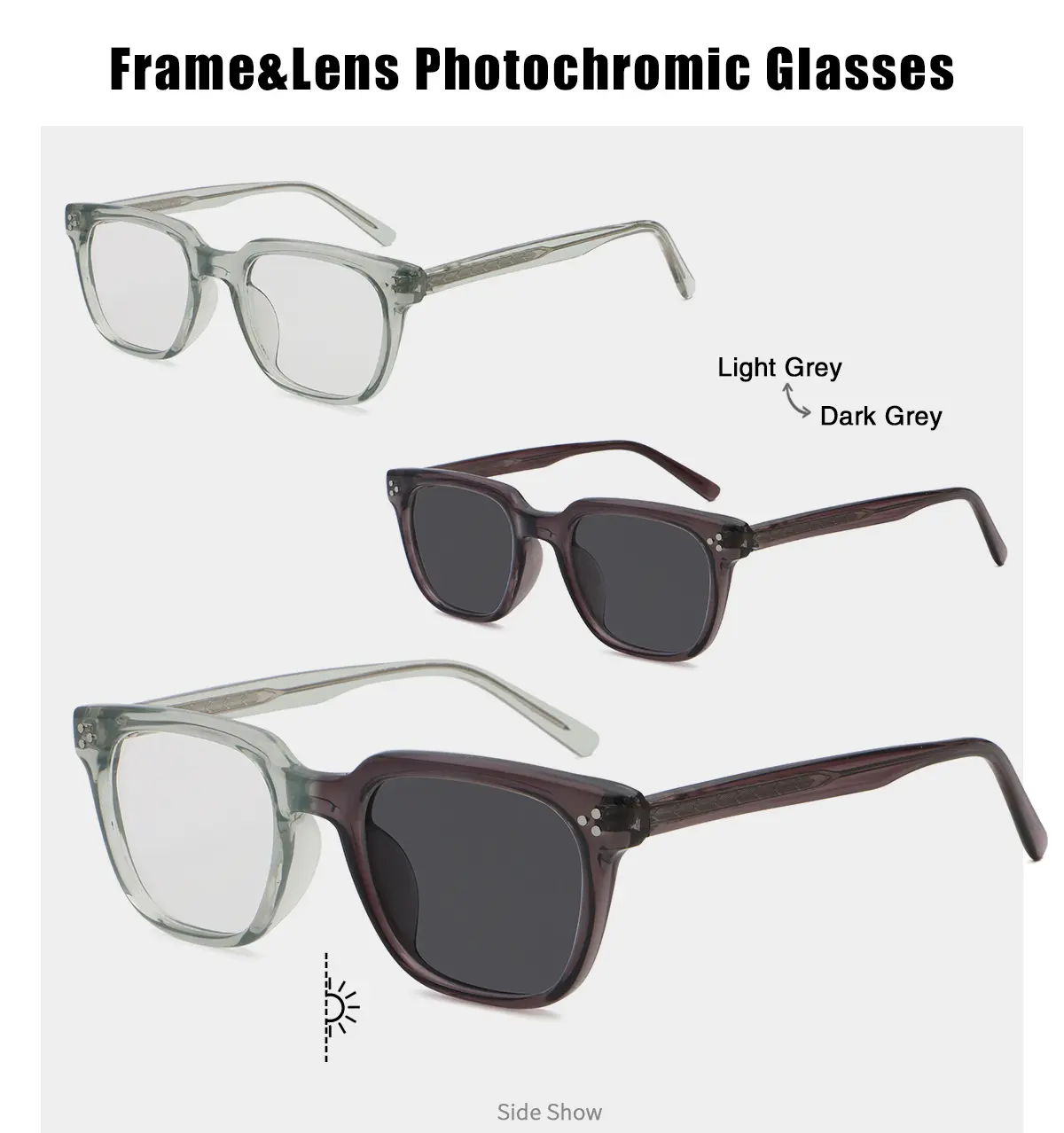 2-in-1 Retro Photochromic Eyeglasses - Auto UV & Blue Light Blocking, Acetate Tinted Lens Frames, Stylish Protective Glasses for Women & Men, Fashion Frames Accessories for Beach Wear, Daily Use