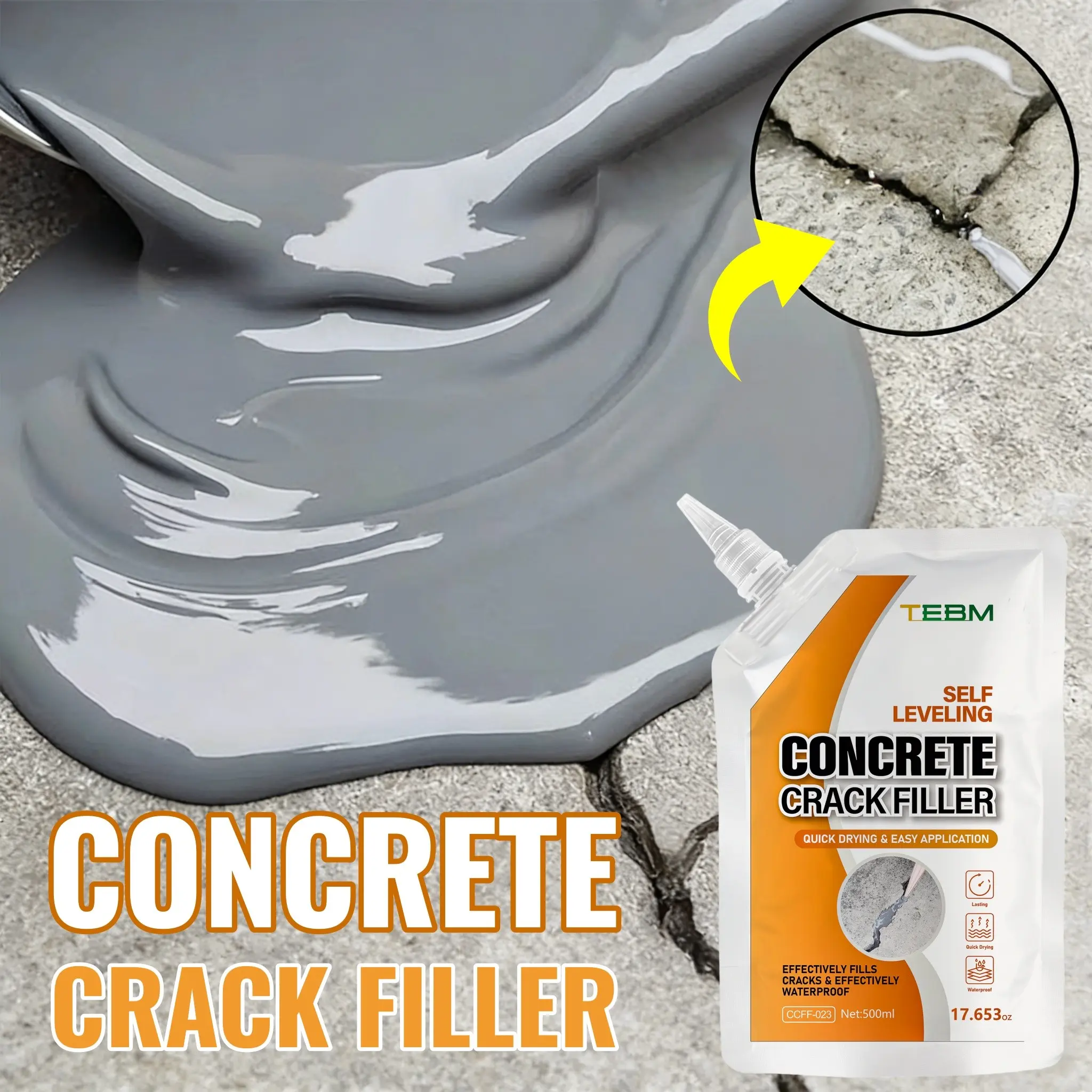 Universal Concrete Crack Filler, Durable, Super Strong Adhesion, Quick Drying and Easy to Apply, Suitable for Indoor Use on Hard Floors, Tiles & Countertops, 200ML & 500ML