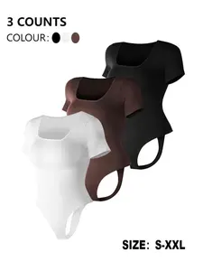 Women's Solid Color Square Neck Shapewear Bodysuit, High Stretch Tummy Control Shaper, Ladies Shapewear for Daily Wear, High Compression Bodysuits