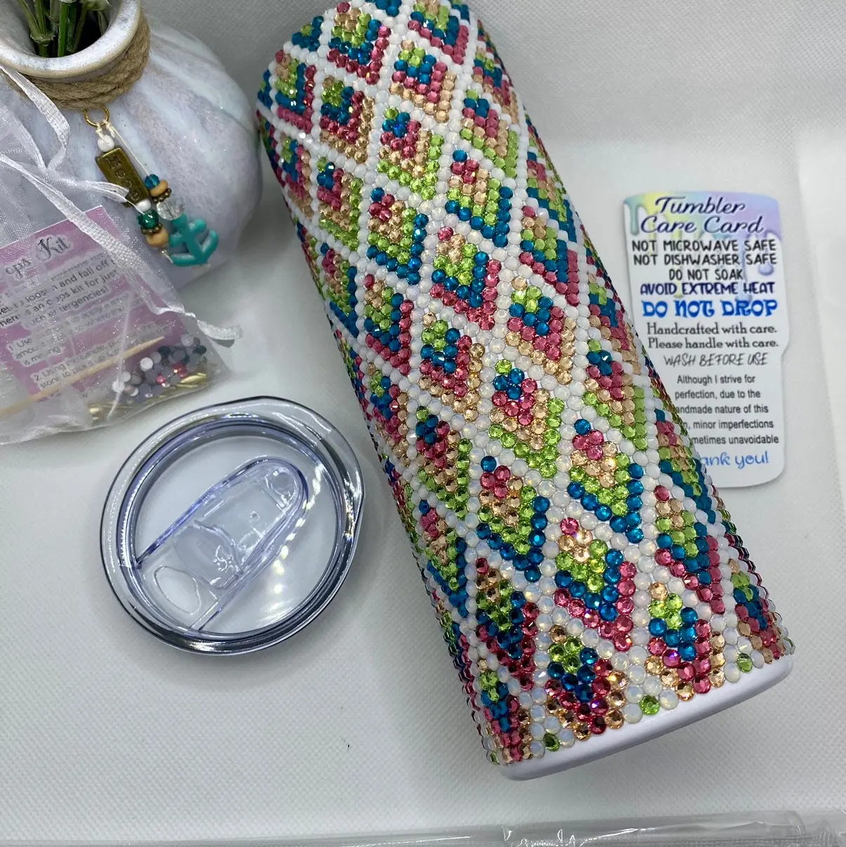 Peacock Opal glass rhinestone tumbler