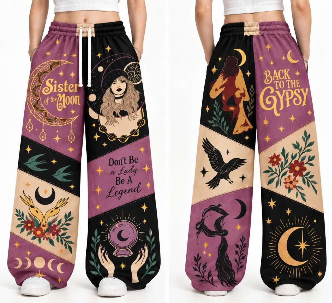 Stevie Nicks Rock Witch Loose Pants, Gothic Patchwork Casual Sweatpants, Unisex Oversized Streetwear Trousers
