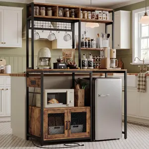Kitchen Bakers Rack with Refrigerator Storage Space, 68" Tall Industrial  Pantry Organizer with Steel Frame – Heavy Duty Kitchen Shelf for Countertop, Microwave, Oven, Kitchen Island Organization
