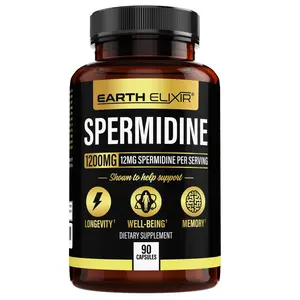 Earth Elixir Spermidine Supplements 1200mg (90 Capsules) – Anti Aging - 3rd Party Tested (12mg Spermidine powder) Max Purity - 100% Pure Espermidina- Fermented Wheat Germ Extract - NMN Alternative
