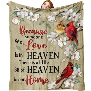 Memorial Cardinal Flannel Throw Blanket, Sympathy Gifts for Memory Lost Loved Ones Friends Family Members, Red Birds Magnolia Flower Farmhouse Soft Blankets for Bedding Sofa