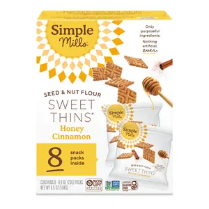 Honey Cinnamon Sweet Thin Cookies Snack Packs, Seed & Nut Flour Crispy Snacks, Convenient On-the-Go Treats, 8 Pack
