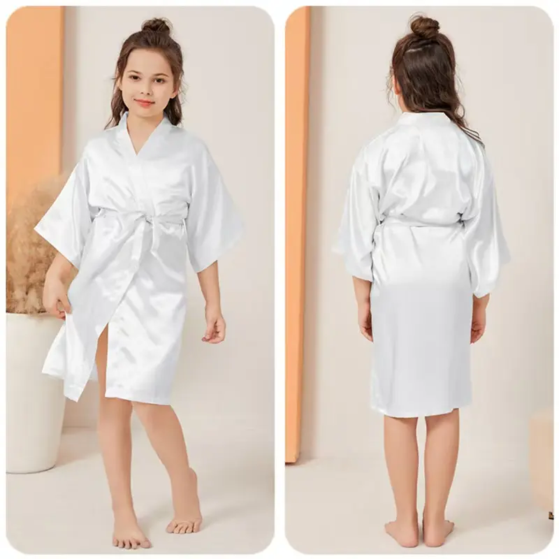 Girl's Summer Thin Bathrobe - European-American Style Solid Color Loungewear with Belt Decoration, Exquisite Workmanship, Floral Accents for Toddlers & Preteens, 3-5Y（90-100Cm）, Poly Spandex