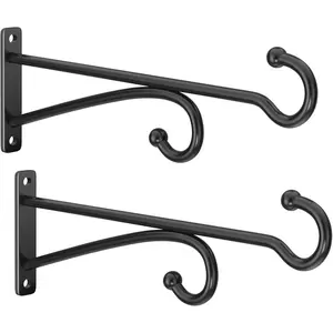 10"  Hanger Hook Outdoor Indoor - Planter Hooks for Hanging ,  Wall Hooks, Brackets for Hanging , Baskets, Wind Chimes, Bird Feeders, Lanterns, Bird Houses (Black, Metal, 2-Pack)