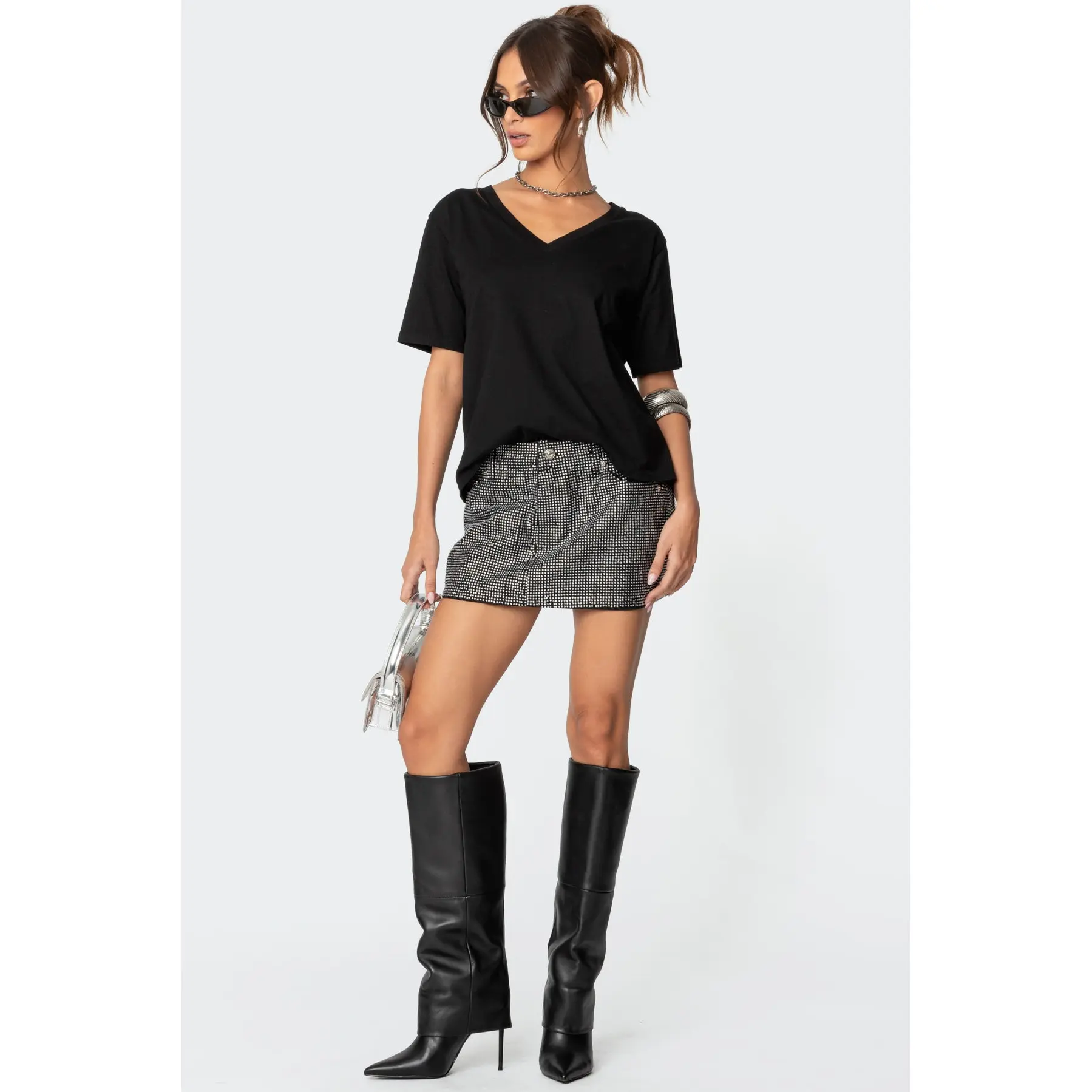 Glitz Rhinestone Denim Mini Skirt