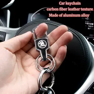 Skoda Car Keychain with Classic Logo and Rhinestones, Heavy Texture Non-Fading, Fits All Models, Car Key Decoration Accessory