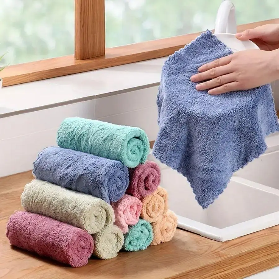 Household Kitchen Cleaning Towel, Random Color Water Absorbent Soft Towel, Kitchen Square Cleaning Rag, Home Cleaning Cloth