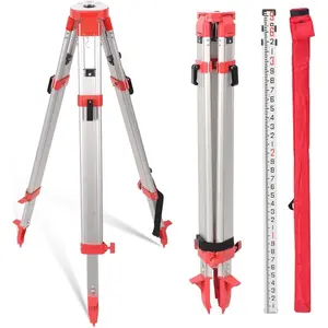 Aluminum Surveying Tripod & Grade Rod Kit - 62.2" Lightweight Transit Tripod and 9 FT Dual Sided Telescopic Grade Stick, 5/8" x 11 Thread Head for Precise Construction, Land Surveying, Home Renovation