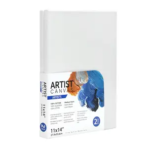 Stretched Canvas,  Cotton Acid Free White Canvas, 11"X14", 2 Pieces, Vendor Labelling, Ideal for art students, educators, artists and professionals.