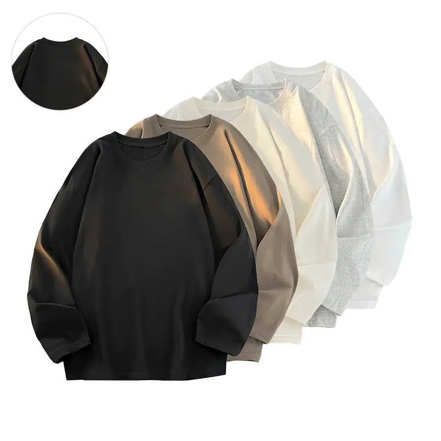 Men’s 100% Cotton Crew Neck Long Sleeve T-Shirt, Loose Fit Plain Basic Top, Casual Daily Layering Tee