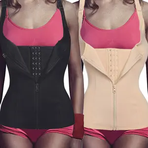 Women Waist Trainer Vest Corset Tummy Control Adjustable Shoulder Strap Compression Body Shaper Zipper Hook Shapewear Waist Cincher Tank Top