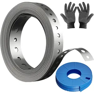 Galvanized Metal Pipe Strap 3/4" 32.8FT, 32-Gauge - Metal Hanger Strapping with Holes for Pipe Support, Flexible Trimming| Includes Storage Case & Gloves