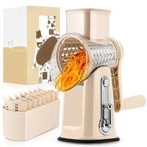 Stainless Utensils Rotary Food Chopper – 5 Replaceable Blades, Strong Suction Base, BPA-Free, Dishwasher Safe, with Blade Storage Box & Cheese Grater