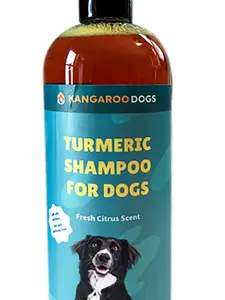 Kangaroo Dogs Turmeric Shampoo for Dogs, great for dogs with sensitive skin and have environmental allergies.
