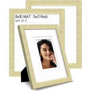8x10  Glitter Picture Frame Set of 3, Decorative Sparkling Photo Frame with 5x7/4x6 Mat for Tabletop or Wall Display, Poster Frame with Solid  and Real Glass, Scandinavian Style  Decor