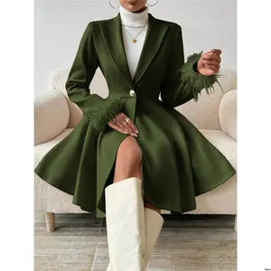 Winter / Cuff Color Solid Rafferiza Elegant Waisted Furry Jacket Autumn