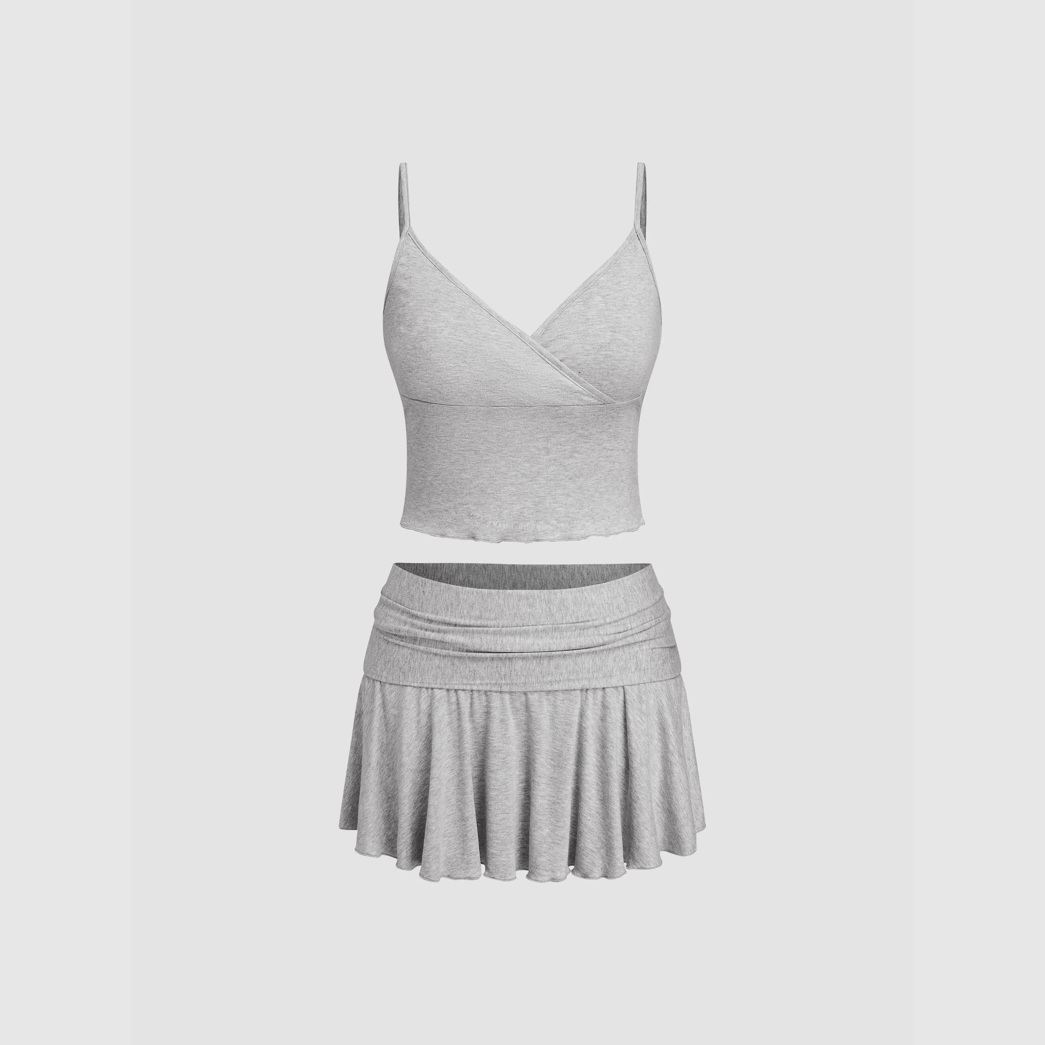 Cider [size 2-10] V-neck Wrap Crop Cami Top & Pleated Mini Skirt