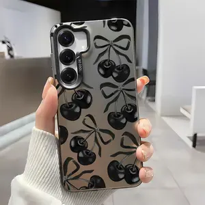 Black Cherry Pattern Acrylic TPU mobile phone case for Samsung Galaxy S25 S24 S23 S22 PLUS ULTRA FE camera full protector fashion high quality design fingerprint resistant gift anti drop durable