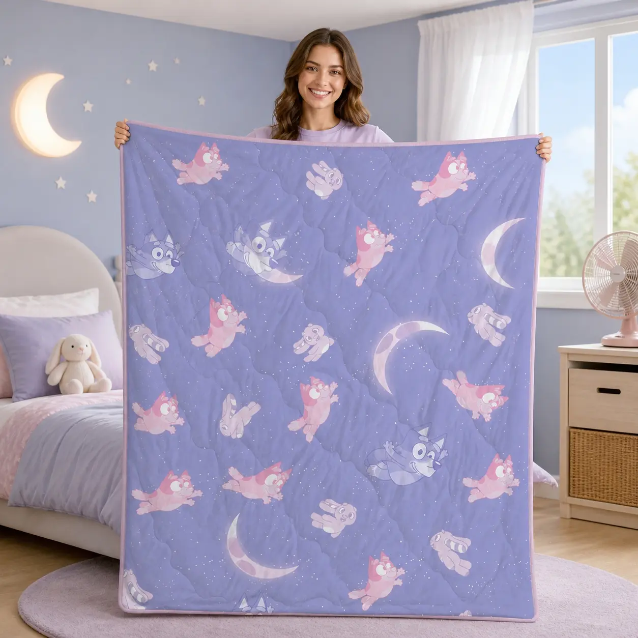 The Northwest Group Bluey Cooling Throw Blanket, 50x70 in, Plaid Puppy or Moon Racers Design, Lightweight Soft Kids’ Blanket for Bed, Sofa, Bed Sofa Use