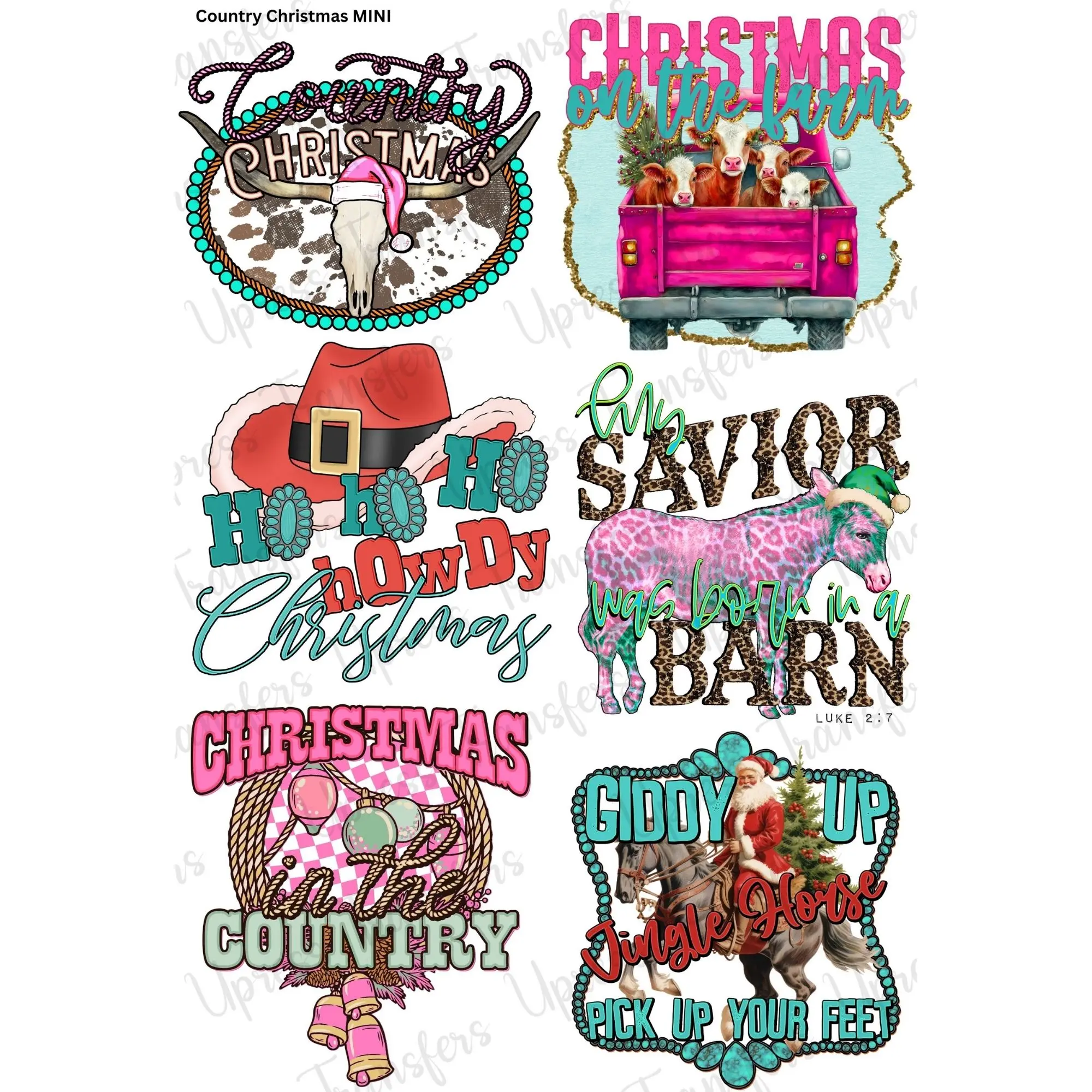 Country Christmas Mini DTF Transfer Gang Sheet 24.5" x 36" Direct To Film for DIY Enthusiasts Vibrant Custom Options Cozy Handmade Aesthetic