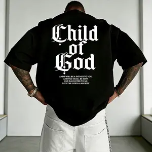 Street Style | Front & Back Prints “Child of God” Gothic Letter T-Shirt, oversized loose fit, heavyweight pure cotton fabric, faith-themed print, retro high-street feel, effortlessly creates a cool look, unisex design—versatile and suits everyone.
