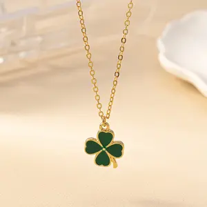 St. Patrick's Day Four Leaf Clover Necklace - Green Shamrock Pendant with Dainty Gold Chain for Irish Lucky Jewelry