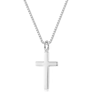 MILACOLATO 925 Sterling Silver Tiny Cross Pendant Necklace for Women Men Simple Cross Necklace Box Chain 16'' Dainty Jewelry Gift