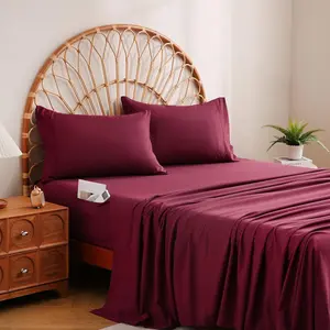 Burgundy Full Sheet Set with Side Pocket Corner Straps, 4 count Soft Microfiber Bed Sheets Extra Deep Pocket
