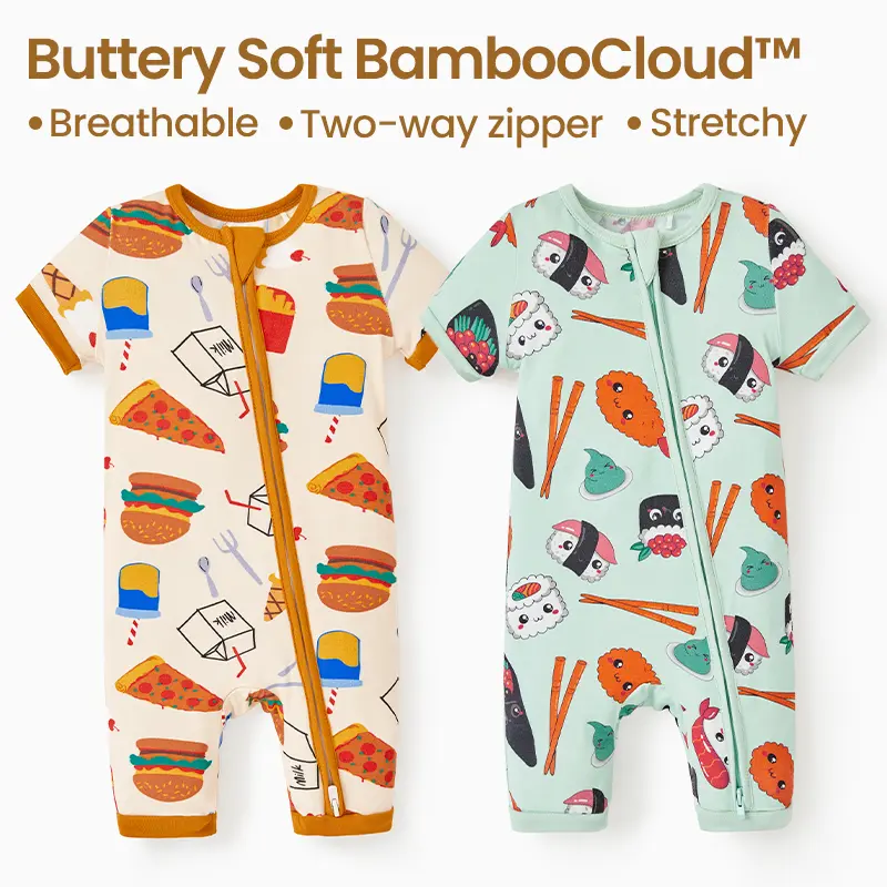 PatPat Short Sleeve Baby Pajama with Bamboo Viscose, Footie Jumpsuit Romper with 2-Way Zipper for Baby Boy Girl Toddler Sleeper Sleepwear