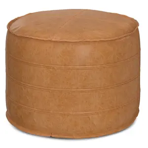HomeRoots 638521 14 x 20 x 20 in. Brown Faux Leather Round Pouf Ottoman