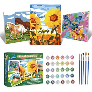 Paint by Numbers Kit for Kids, Flower Crafts and Fun, Acrylic Paint Set, Canvas Painting Kit, Include Framed Pre-Drawn Canvas, Color by Numbers