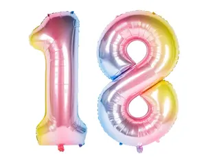 Gradient Giant Foil Number Balloons 16 in or 40 in - 18 - 18th Princess Unicorn Birthday Float Self Sealing Irregular Shape Helium Floating or Air mylar  balloon