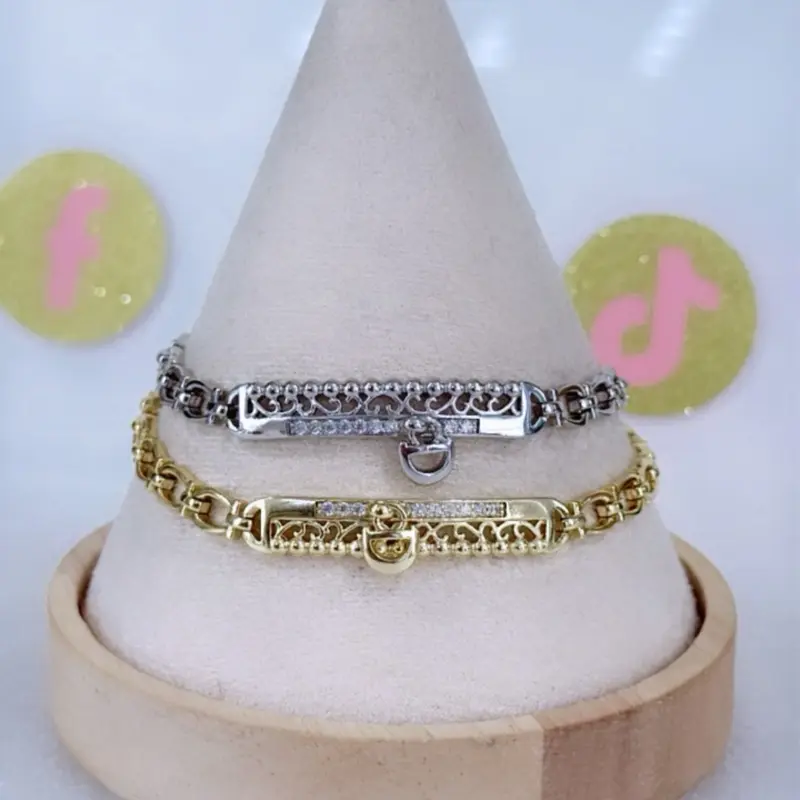 Elegant Design Esclava Bracelet #01180 14k Laminated Gold & White Gold Hypoallergenic 3 Layers Protection 7 Inch with Extender 7.5 Inch