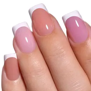Elevate Your Style with Those 160 PCs Short Square White French Manicure Nails - Pink & White Design