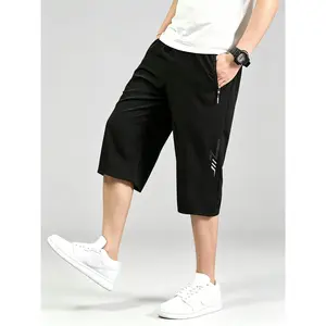 Men’s Stretch Waist Athletic Cropped Pants – Casual Loose Fit 3/4 Length Joggers with Zipper Pockets, Lightweight Streetwear Active Pants for Gym, Travel & Daily Wear