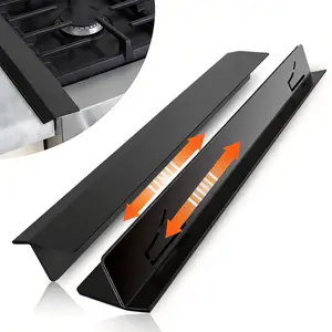 Stainless Steel Stove Gap Covers (2-Pack), Stove Gap Filler, Range Trim Kit, Adjustable Stainless Steel Stove Gap Covers | Heat Resistant Kitchen Counter Guards & Oven Gap Fillers (13.8" - 27.5", Black)