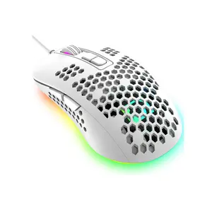 KUIYN 383 Ultralight Wired Gaming Mouse, Lightweight Honeycomb Shell, 4 RGB Breathing Backlit Mice, 4 Adjustable DPI 2400, USB Optical Computer Mice for Win10/XP/Xbox/PS4/PS5/Mac/Air/HP/Acer (White)