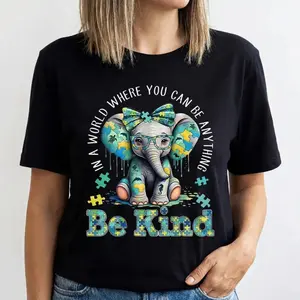 Animal With Puzzle Pieces And Be Kind Print T Shirt Casual Wear For Women And Girls Unique Animal Graphic Design