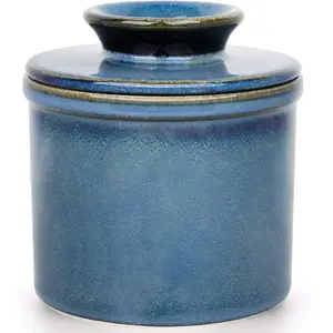 French Butter Dish, Butter Crock for Counter with Water Line, Ceramic Butter Keeper for Spreadable Butter - Chrismas Gift Home Kitchen Decor - Reactive Glaze Collection - Blue