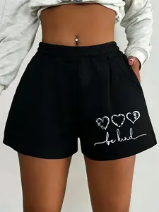 Women's Casual Elastic Waist Shorts, Womenswear, Multi-Color Options Heart Paw Print Summer Item Comfortable Skin-Friendly Easy to Wear Machine Washable Easy Care Versatile for Commute Sports Outdoor Home Stylish Hot Pants