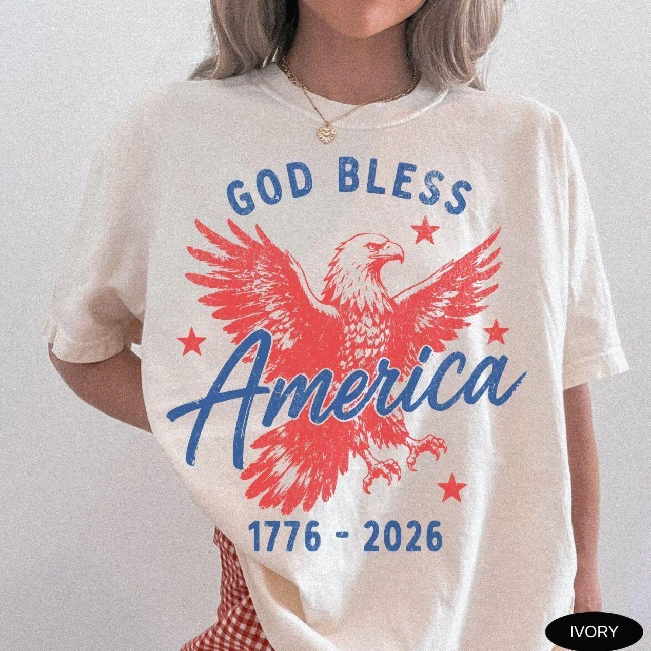 Comfort Colors 4th of July Shirt God Bless America 250th Anniversary Gift 250 Years USA Eagle 1776 2026 T-shirt, Trending 4th of July Day Tee, Casual Outfit, Comfortable Menswear & Womenswear Top, Perfect Gift For Men and Women, Ju12