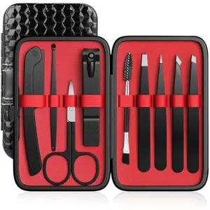 Tweezers Set, Hyxhappy 9 pcs Professional Stainless Steel Tweezers Kit for Facial Hair, Precision Plucker Eyebrow Tweezer Kit with Luxurious Travel Case as Stocking Stuffers Gifts for Women/men