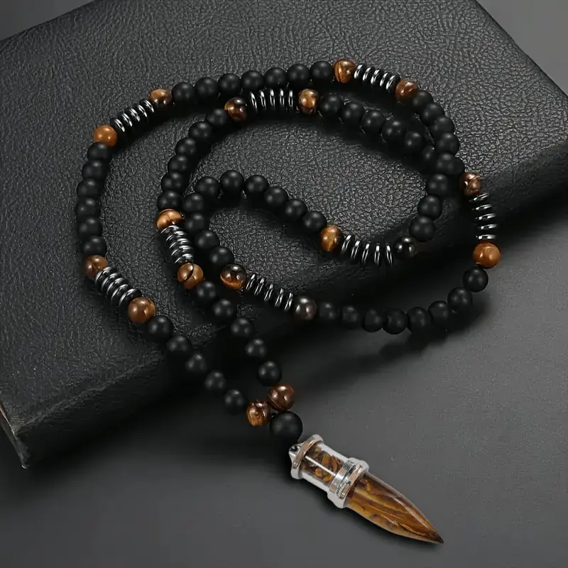 Unisex Tiger Eye Stone Necklace with Bohemian Styling, an Elegant High-End Gift for Christmas & Holiday Parties, Unisex Names, Pendant Necklace