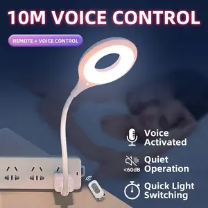 Smart Voice Control LED Ring Desk Lamp, USB Eye-Caring Reading Light with 3 Brightness Levels, Flexible Bedside Night Light for Bedroom, Dorm Room & Office Desk